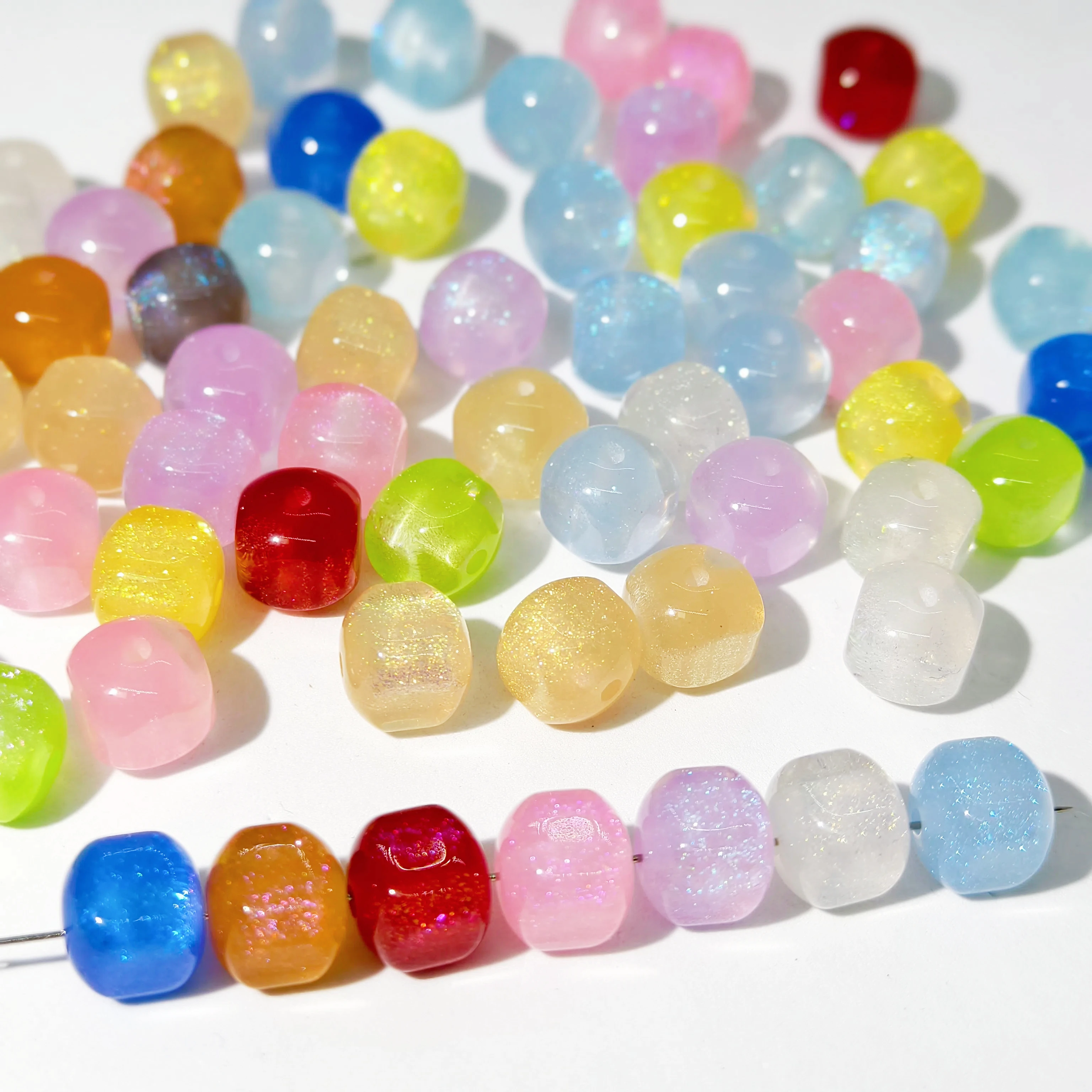 10pcs Shiny acrylic square beads with light changing surface for Craft jewelry making bracelet necklace phone chain keychain