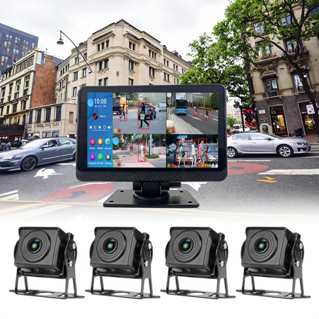 7 Inch 4-Channels Split Screen Monitor Reverse Camera Auto DVR Recording BSD Alarm for Cars RVs Trailers 1920*1080 Resolution