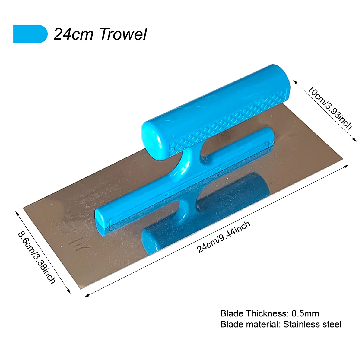 24cm Stainless Steel Plastering Trowel with Non-Slip Plastic Handle, Construction Drywall Finishing Masonry Float Tool