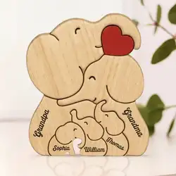 Free Engraving DIY Elephant Family Wooden Puzzle Personalized Custom Desk Decor Birthday Gift Home Decoration Figurines 