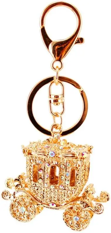 

One Pack Cute Rhinestone Creative Cartoon Pumpkin Car Keychain Gold Carriage Charm Bag Accessory