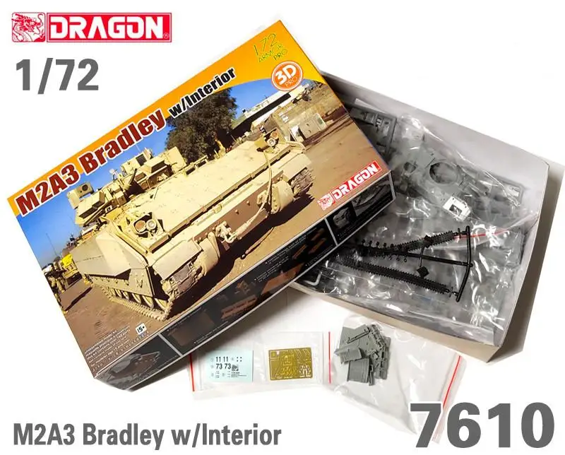 DRAGON 7610 1/72 Scale M2A3 Bradley infantry fighting vehicle w/3D Interior plastic model kit