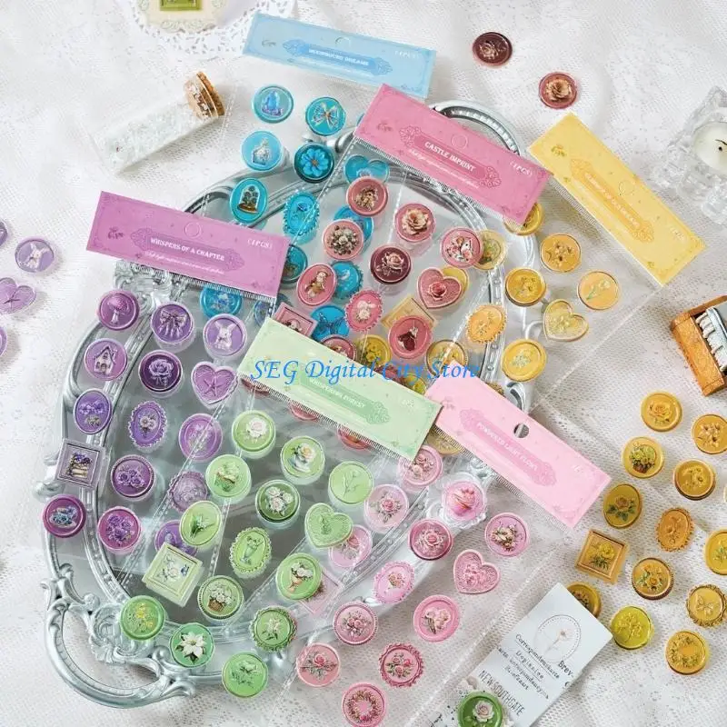 U75B Pack of 90 Flower Design Epoxy Sealing Sticker Set Waterproof for Decorating Diaries Envelopes and Personals Belongings