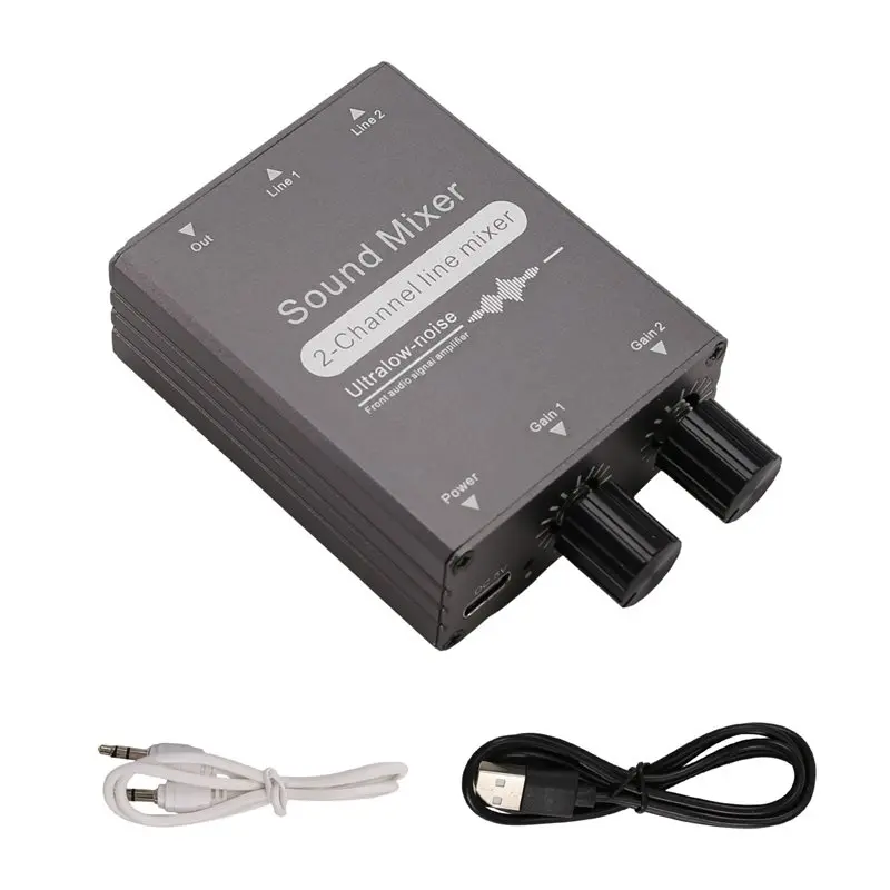 M52K-Sound Mixing Switcher 2 Channel Mixer 2 In 1 Out 3.5Mm With Dual Volume Control For Headphones For Computer Systems