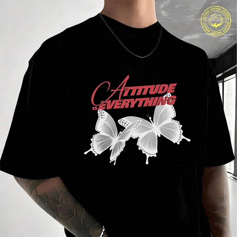

Butterflies And Typography Design Moto Cotton T-Shirt New Men's Casual O-neck Short Sleeve Tees
