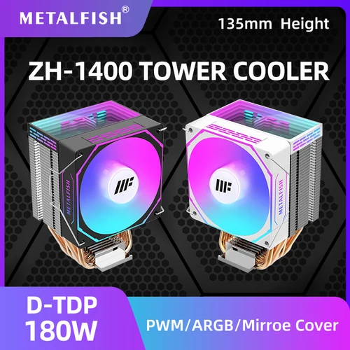 METALFISH-enfriador de CPU para PC, radiador blanco de 4 pines PWM, ventilador ARGB silencioso para Intel 1700 1200 1150 1155 1156 1366 2011 AM5 AM4 AM3 x99 x79