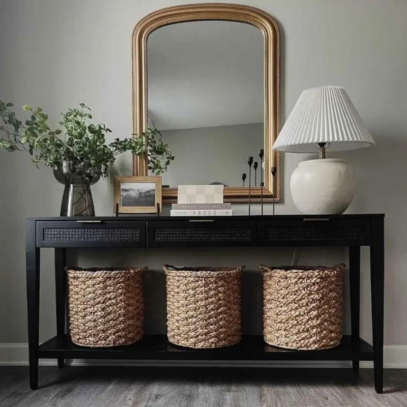French vintage style entryway cabinet, American black entrance console table, living room decoration display cabinet, wall side