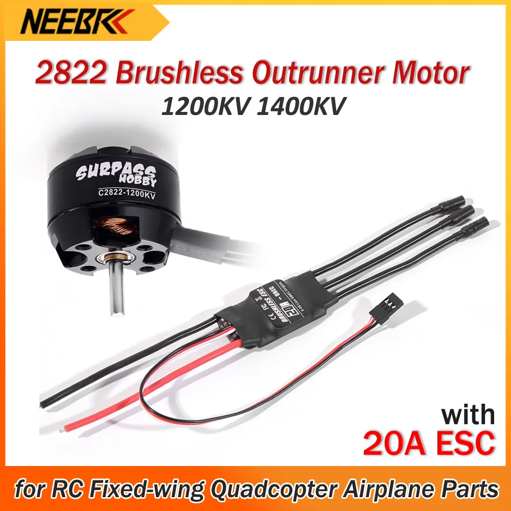 SURPASS HOBBY 2822 Brushless Motor 1200KV 1400KV with 20A ESC Combo 2-3S Speed Controller for RC Fixed-wing Plane Drone Parts