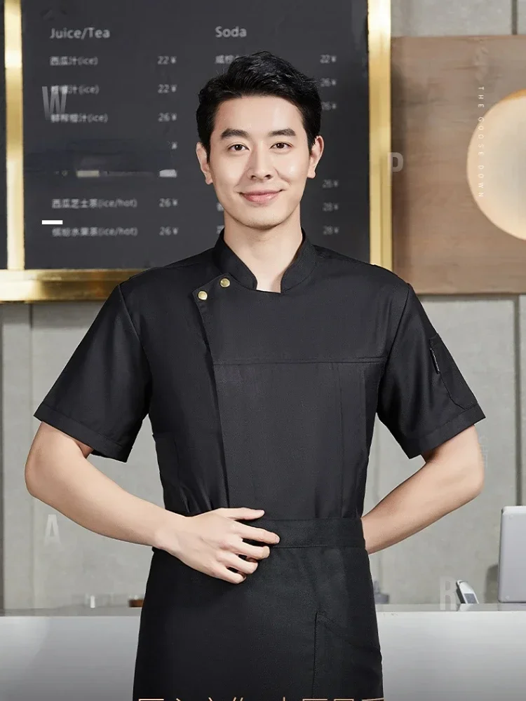 コーヒーショップシェフ制服ホテルスタッフ作業服男フードサービスウェイター制服半袖シャツ通気性シェフジャケット服