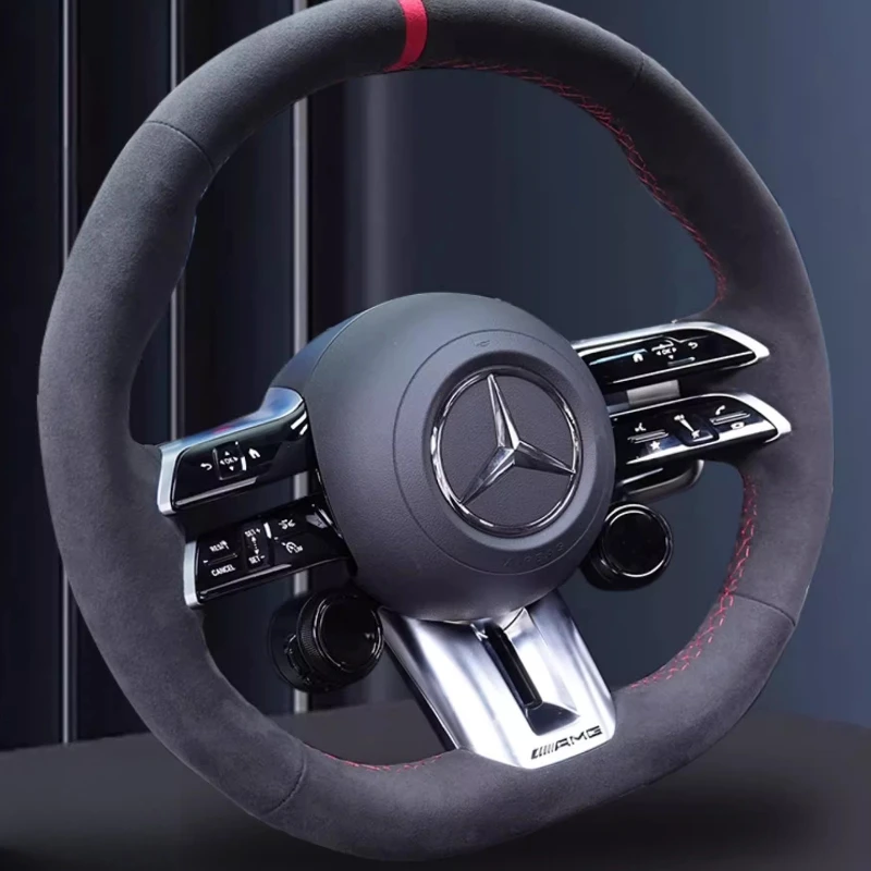 for Mercedes benz AMG GT A35 A45 A45S C43 CLS53 E53 E63 EQE 43 53 SL43 Hand-stitched Non-slip suede car steering wheel cover