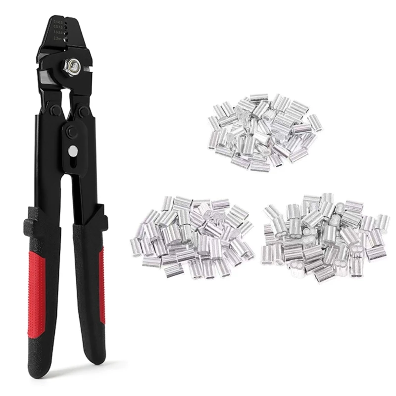 Wire Rope Crimping Tool Fishing Crimping Tool Stainless Steel Fishing Plier Crimper Tool with 180Pcs Crimp Looping