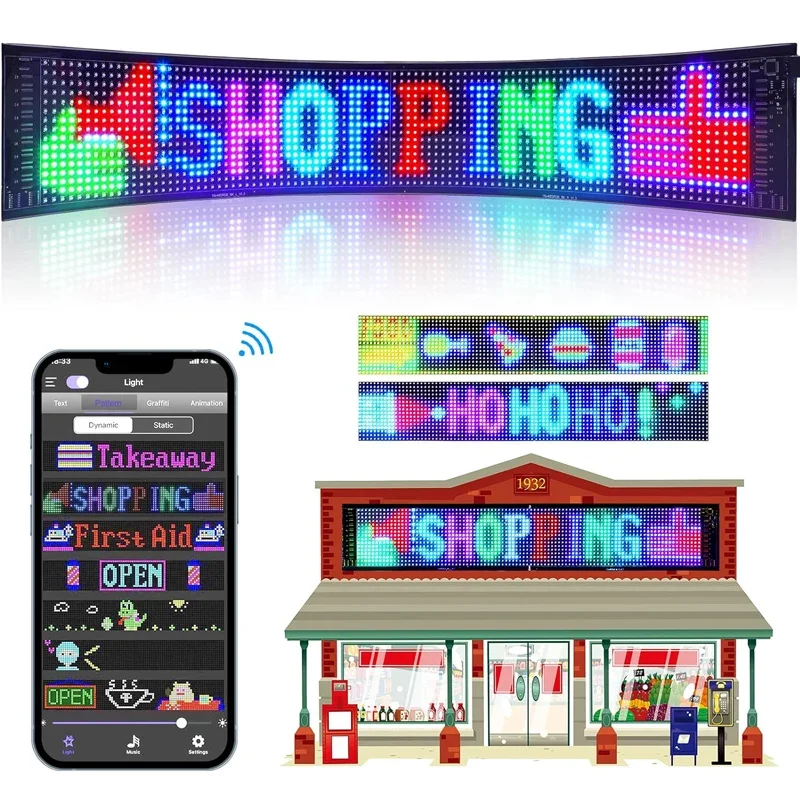 Programmable LED Car Sign Scrolling LED Sign Flexible LED RGB Message Display Bluetooth APP DIY Design Colours Animations Text