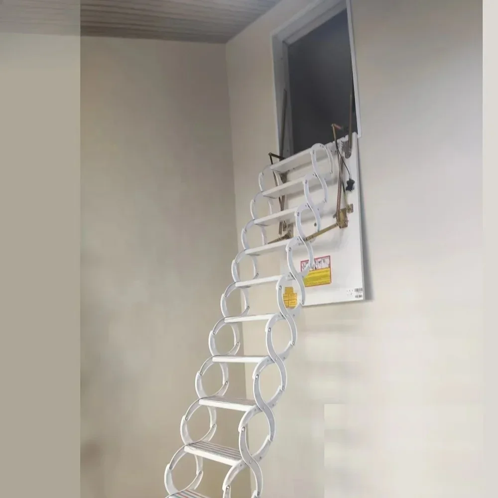 Aluminium Wall Mounted Vertical Pull Down Attic Access Folding Loft Ladder With Door