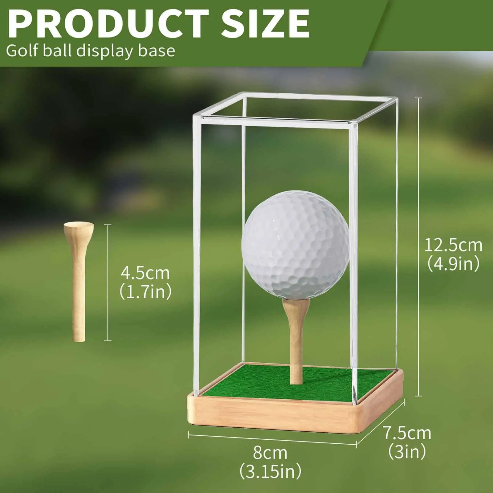 Clear Golf Ball Display Case Holder with Wooden Base Storage Box Golf Protection Cover for Jewelry Earphone Souvenir Golfball