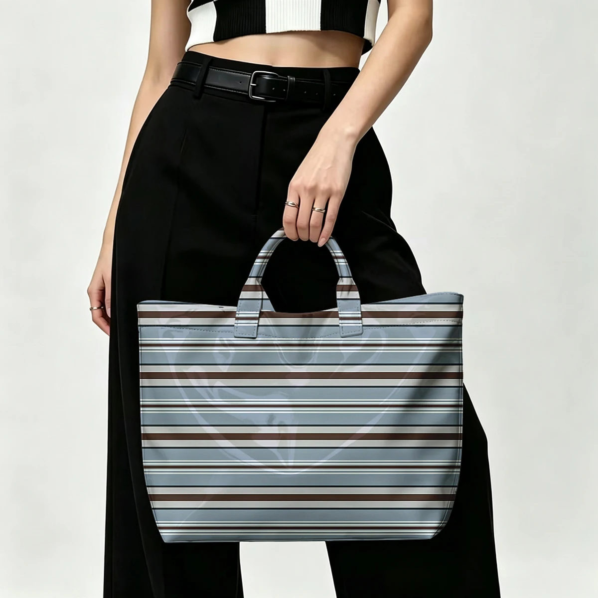 Blue & Brown Vertical Stripes PVC Tote Bag Waterproof Transparent Jelly Bag Beach Bag Tote Pouch Bow Handbags Storage Bag