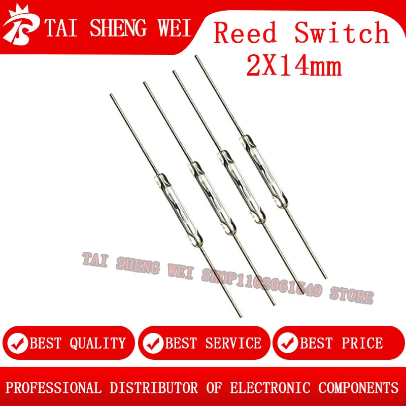 100pcs N/O Reed switch Magnetic Switch 2 * 14mm Magnetic Reed Normally Open Magnetic Induction switch For Arduino