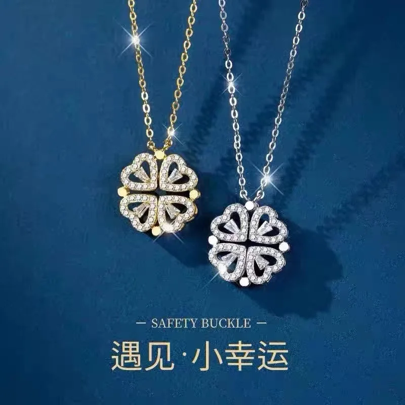 Diamond Inlaid Moissanite S925 Silver Heart-shaped Clover Combination Necklace Jewelry Choker Luxury Design for Girls Gift