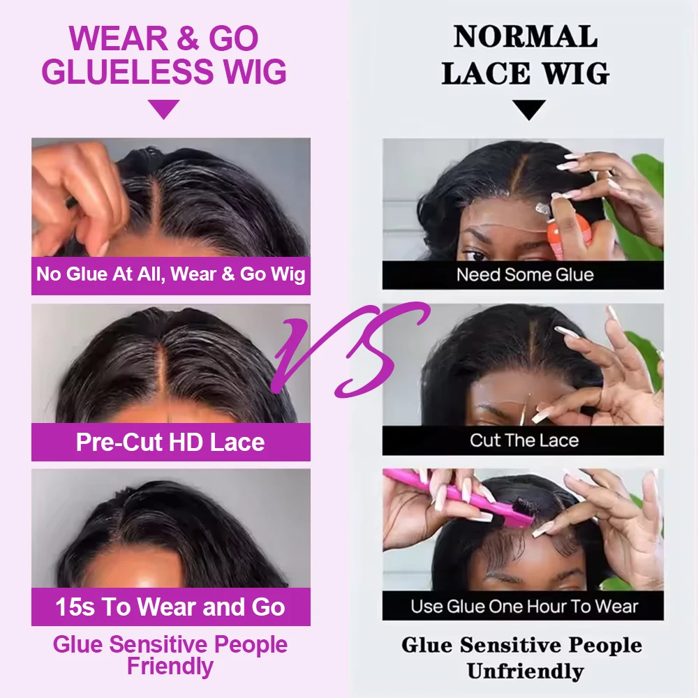 Wig Rambut Asli Tanpa Lem Deep Wave 13x6 HD Lace Frontal Untuk Wanita, Wig Bob Tanpa Lem Body Wave, Wig Rambut Manusia Densitas 250 Siap Pakai