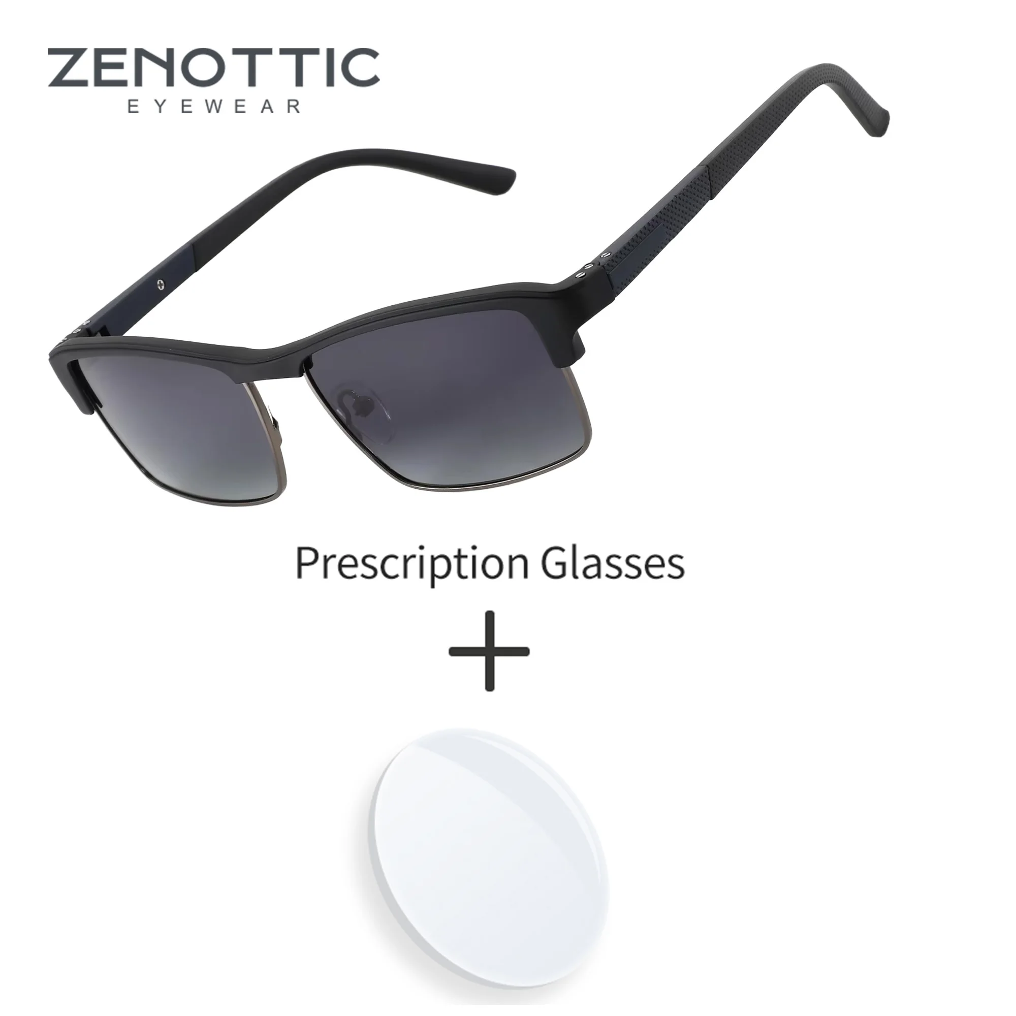 ZENOTTIC L Size TR90 Rectangle Prescription Sunglasses for Men Polarized UV400 Progressive Sports Optical Lenses Glasses