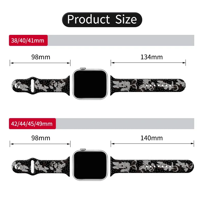 Disney Mickey Minnie Silicone Strap For Apple Watch Band 49mm 44mm 40mm 45mm 41mm 42mm 38mm Bracelet IWatch 8 Ultra 7 6 5 4 3