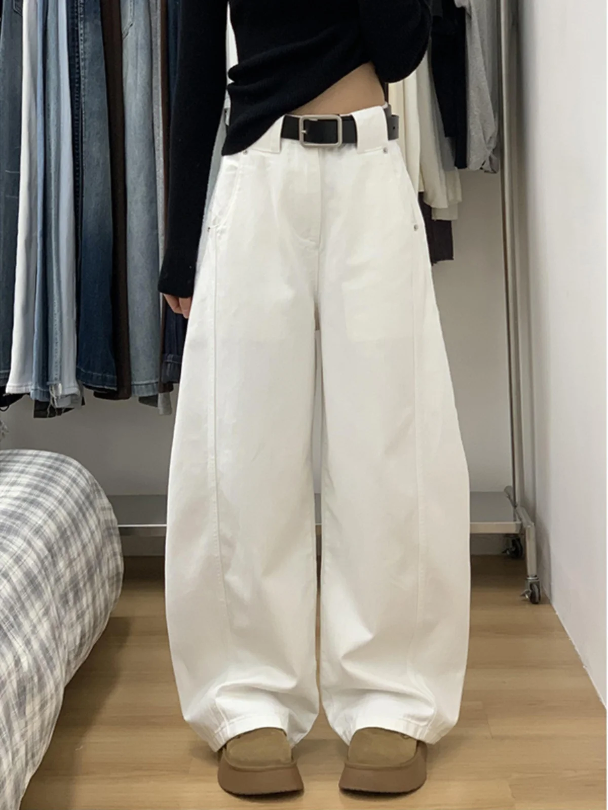 

Extended High Street Scythe Denim Jeans Women's Spring Autumn New Tall Loose Wide Leg Floor-Length Pants Casual Sle