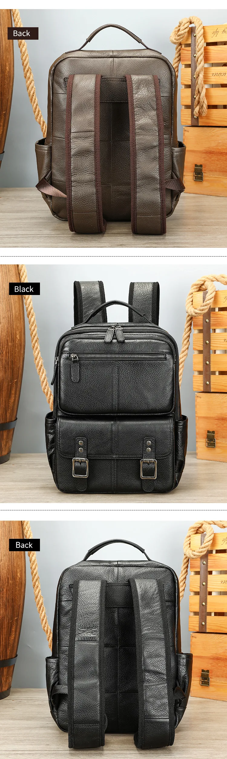 Business-Reiserucksack aus hochwertigem Rindsleder, 15-Zoll-Laptop-Rucksack für Herren – Detail 7
