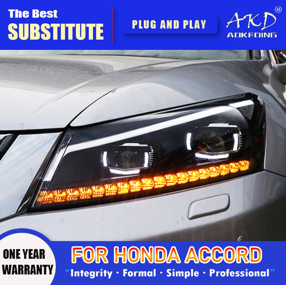 

AKD Head Lamp for Honda Accord G8 LED Headlight 2008-2012 Headlights Accord DRL Turn Signal High Beam Angel Eye Projector Lens