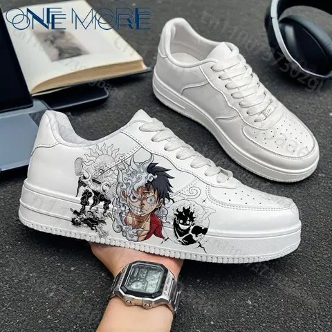 One piece Animation Derivatives Adult male shoes luffy Anime Figure Adult white high-quality casual shoes