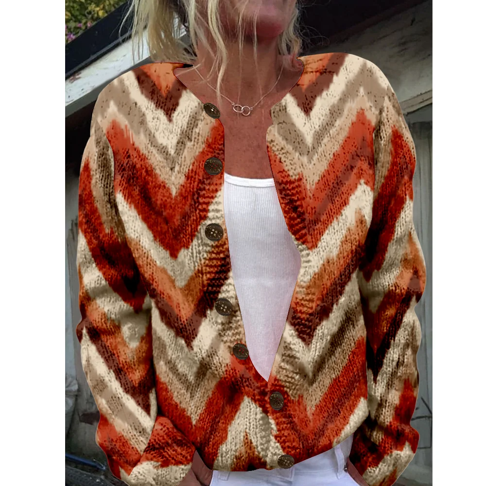 

Свитер с этнической геометрией, осенне-зимний вязаный кардиган, женские свитера, вязаный топ, повседневные крутые джемперы, модная уличная одежда