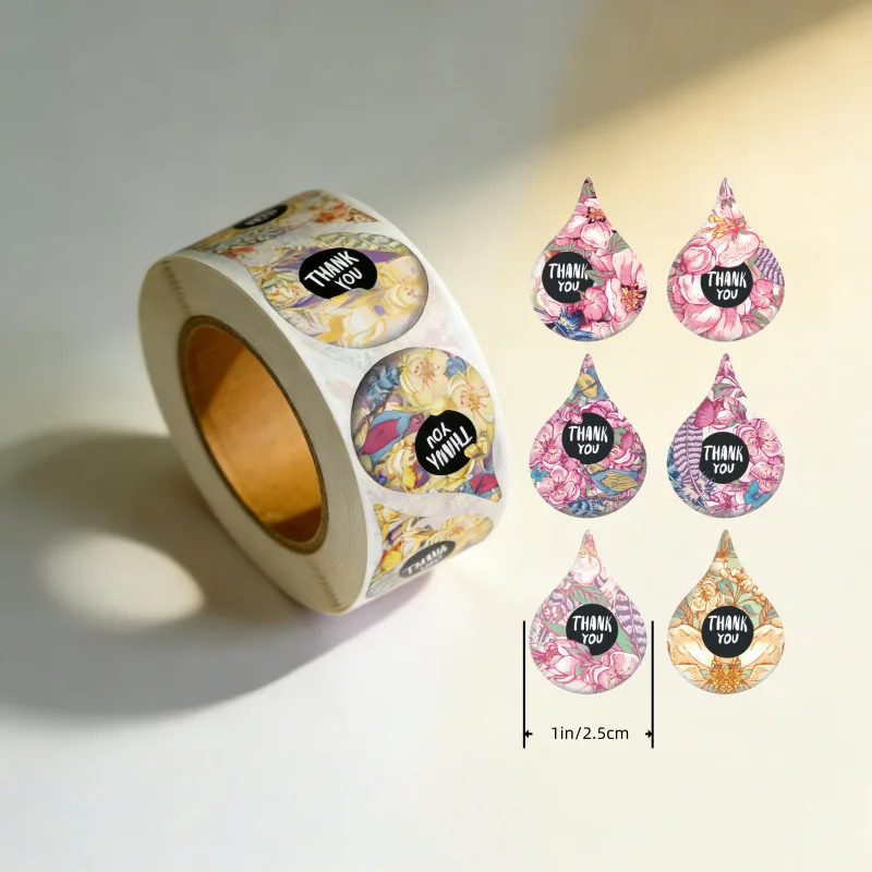 500pcs/1 lot Water-drop-shaped colored flower stickers for expressing gratitude and supporting my small business sealing labels