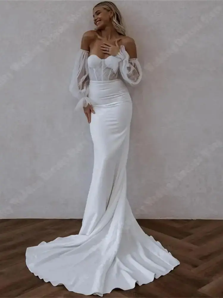 Beautiful Shining Satin Wedding Dresses New Off The Shoulder Lady Robes 2024 Fascinating Wrap Buttocks Women Vestidos De Novia