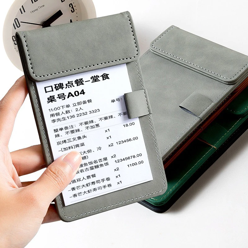 

Restaurant Menu Clipboard A6 Writing Pad PU Leather Magnet Clipboard Mini Paper Tablet Conference Folder Colorful A6 Bill Clip