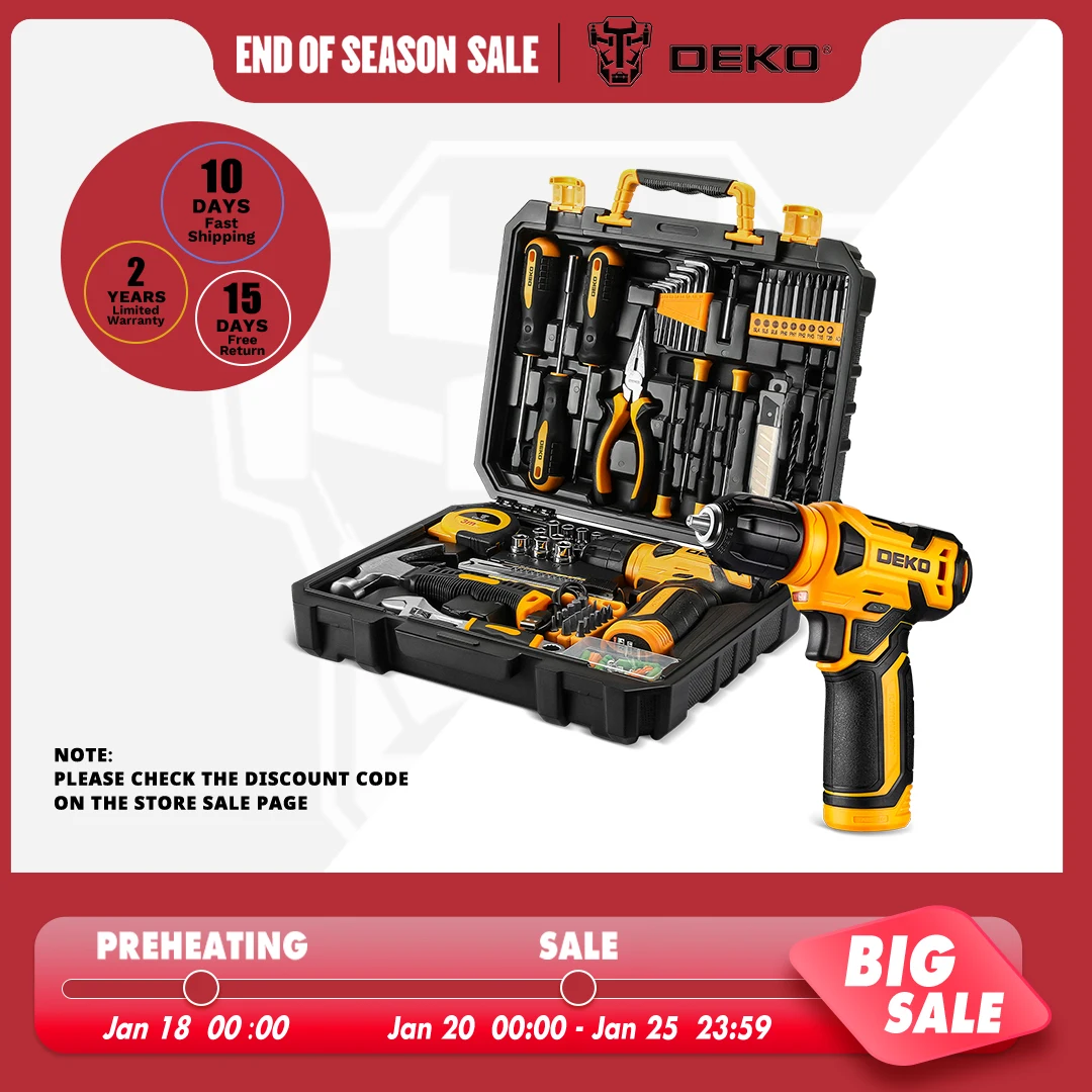 DEKO 126Pcs Power Tool Combo Kits with 8V Cordless Drill,10MM 3/8'' Keyless Chuck,Professional Home Household DIY Hand Tool Kits