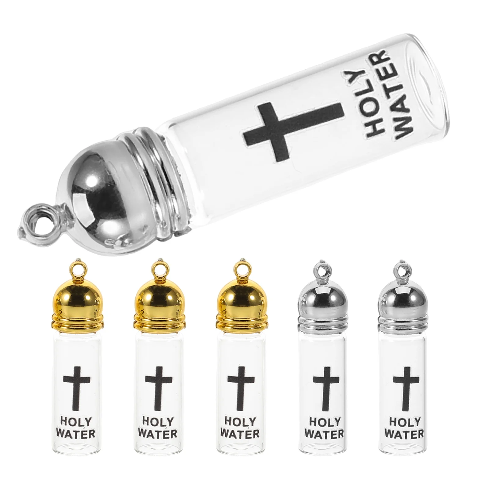 

6Pcs Holy Water Bottle Glass - Small Catholic Baptism Containers - Refillable Church Ceremony Decoration Cross Design Empty