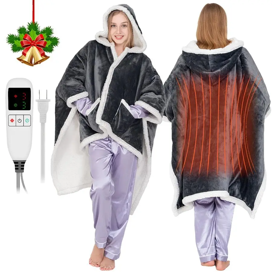 

Heated Throw Blanket for Women Heated Shawl Wrap Heated Poncho Blankets with Sleeves FlannelampSherpa Electric Robe Heated Throw