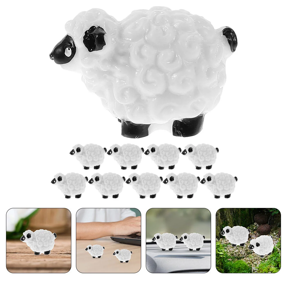 10 Pcs Figurines for Outdoors Micro Landscape Ornament Animal Decorations Herd of Sheep Ornaments