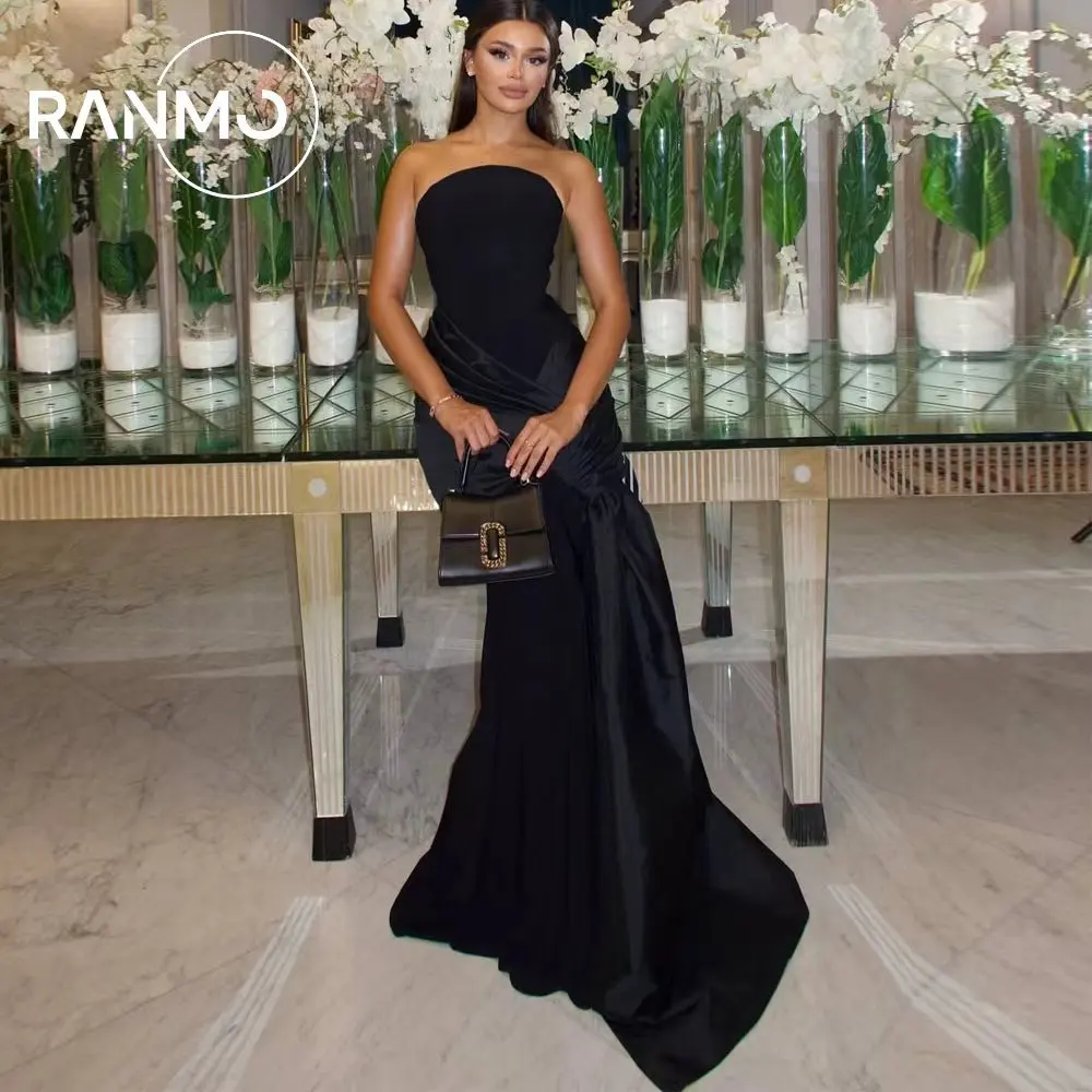 

Ranmo Саудовские черные платья для выпускного вечера женские вечерние платья без рукавов с круглым вырезом длиной до щиколотки с разрезом вечерние платья по индивидуальному заказу