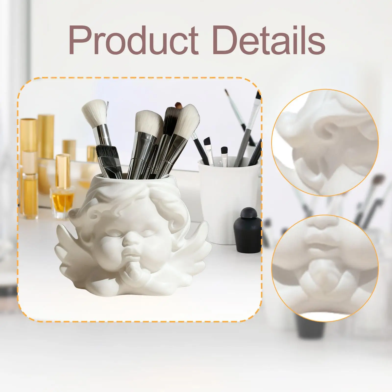Resin Makeup Brush Holder Angel Decor Cosmetic Organizer Desktop Storage Box for Vanity Desk Bath