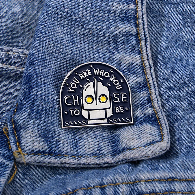 Cute Cartoon Robot Enamel Brooch Creative English Letter Lapel Pin Badge Backpack Clothing Hat Accessories