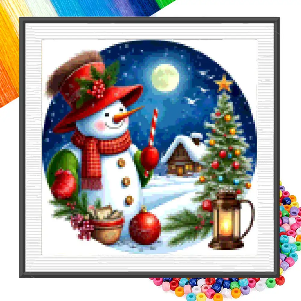 

Partial Bead Embroidery Kits Festive Snowman Christmas Tree DIY Full 11CT Cross Stitch Art Decoration