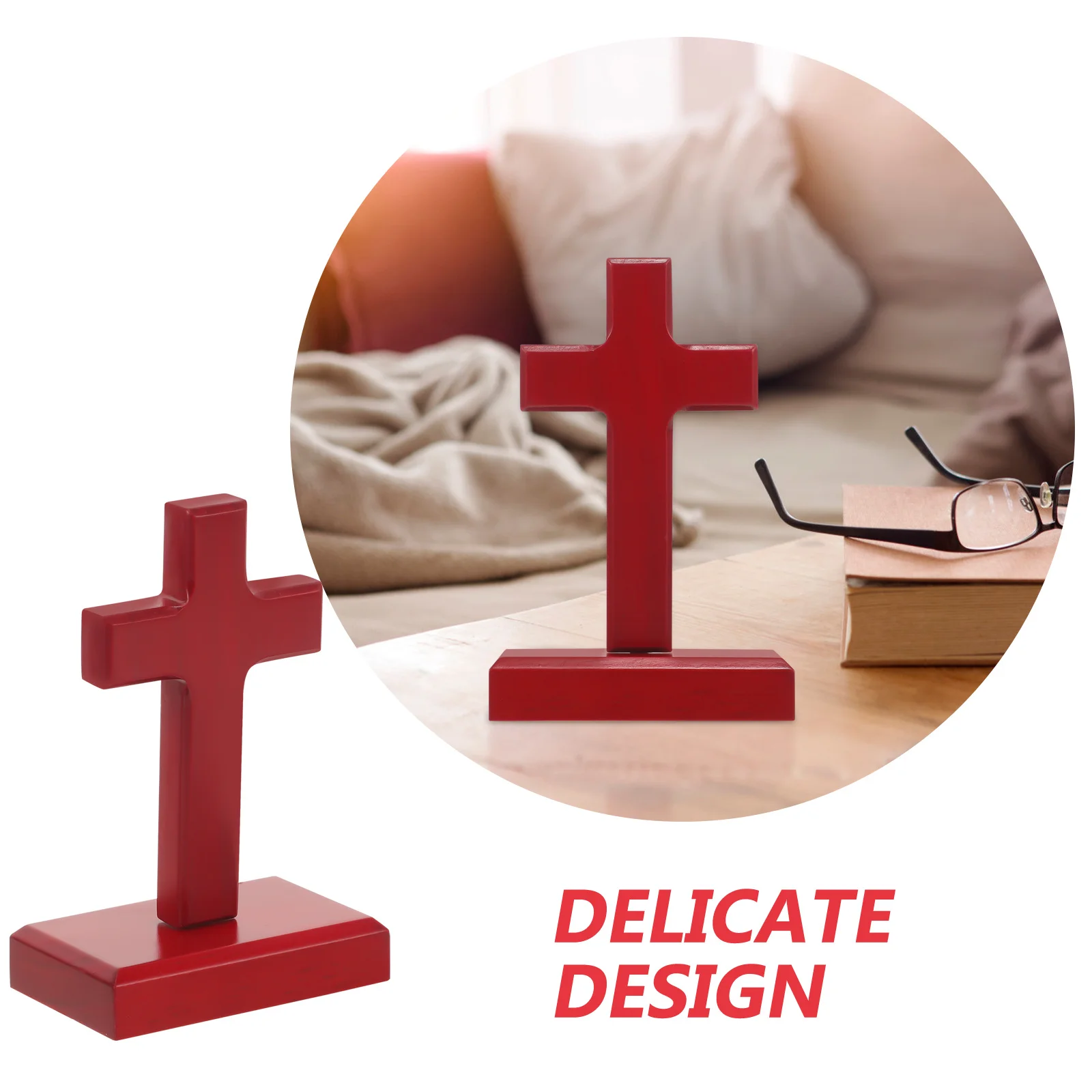

Wooden Based Cross Decoration Smooth Surface Standing Cross Ornament for Bedroom Living Room Church Religious Home Decor