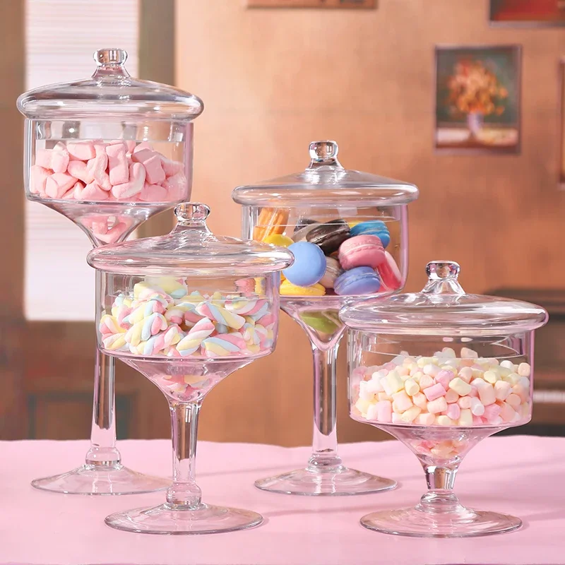 

Transparent Glass Cake Stand with Lid Candy Jar with Glass Cover Wedding Dessert Display Stand Home Candy Storage Tank