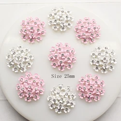 TYNUOMI 10Pcs 25mm Pink/White Alloy Rhinestones Diamond Buttons Diy Decoration Flat back Handdade Sewing Garment Accessory