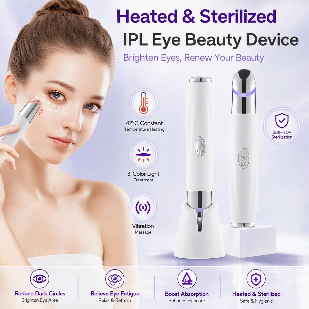 Electric IPL Vibration Eye Massager Anti Dark Circle Blue Red Light Anti Wrinkle Eye Massage Pen Hot Compress Eye Beauty Device