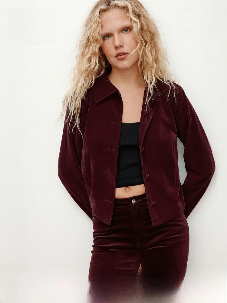 

Женский приталенный пиджак H&M для офиса, красный, с отложным воротником, повседневный стиль, 100% вискоза