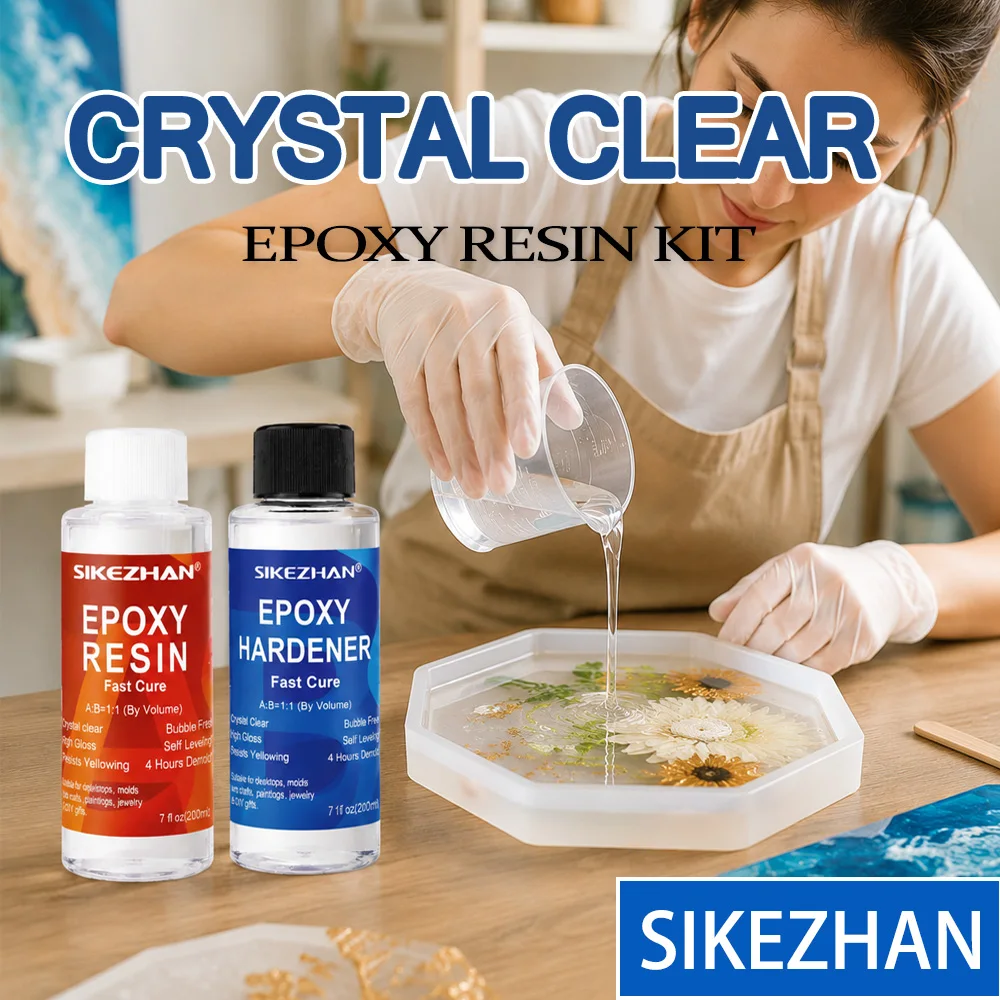 Kit de resina epoxi de 200 ml, pegamento transparente cristalino 1 a 1, set de endurecedor de curado rápido para fabricación de joyas, arte, manualidades, moldeo, SIKEZHAN