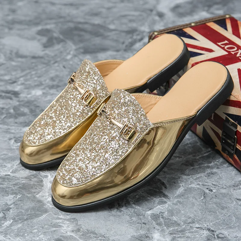 Luxury Shoes Coiffeur Party Shoes Men Formal Slip Dress Glitter Designer Shoes Men Classic Gold Italian Dress Chaussure Homme