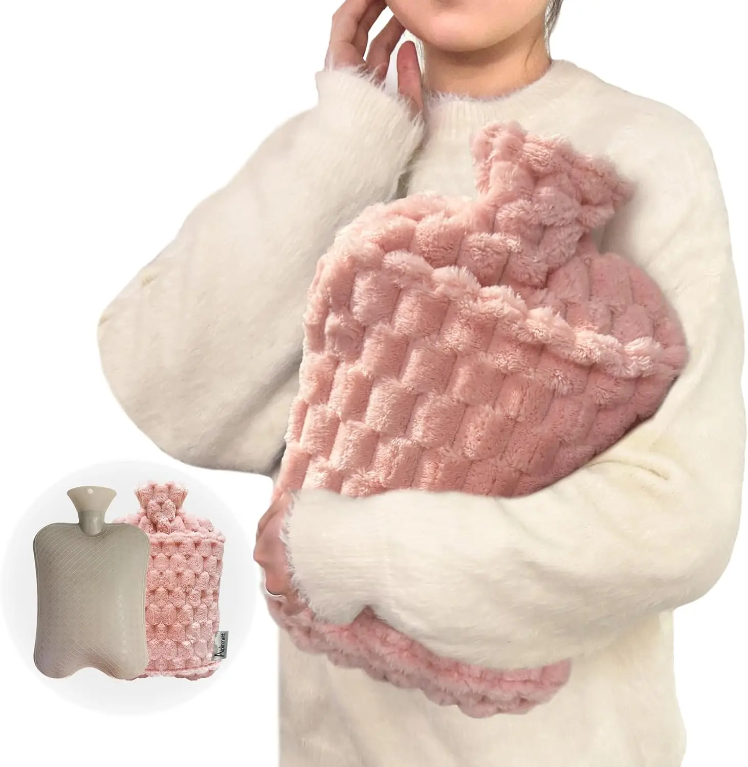 

Большая грелка на 3 литра с мягким плюшевым чехлом и карманом для рук, для облегчения боли и тепла в постели, розовая