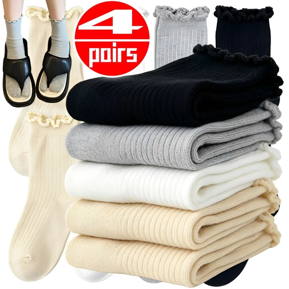 Toe Socks Solid Color Two-Toed Sock Unisex Harajuku Simple Tabi Socks High Elastic Hosiery Japanese Ruffled Edge Cotton Split