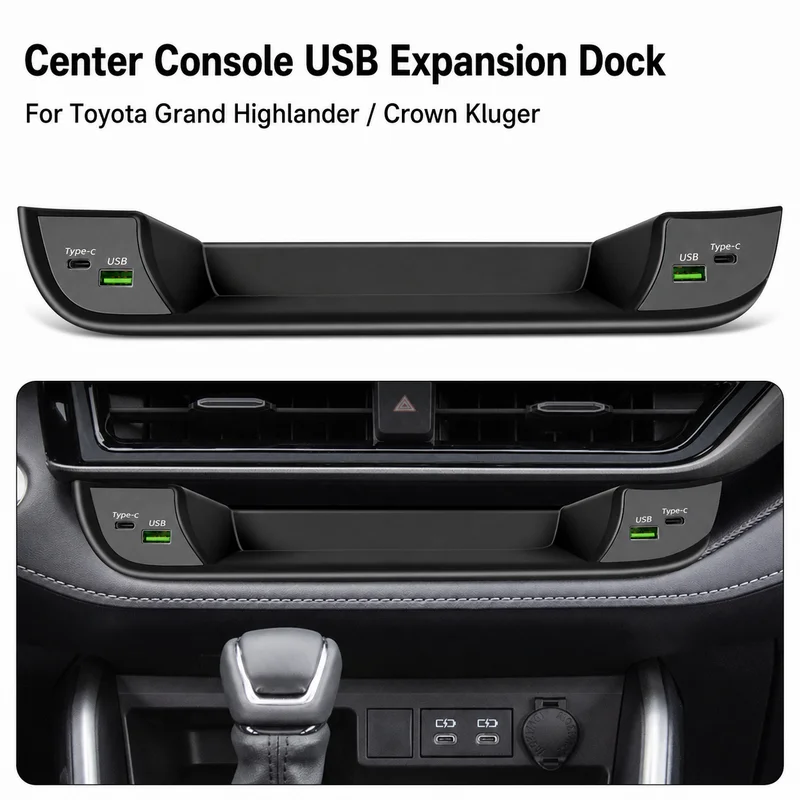 For Toyota Highlander Crown Kluger Center Console Dock Multi Port USB Hub Car USB Converter Extension Charging